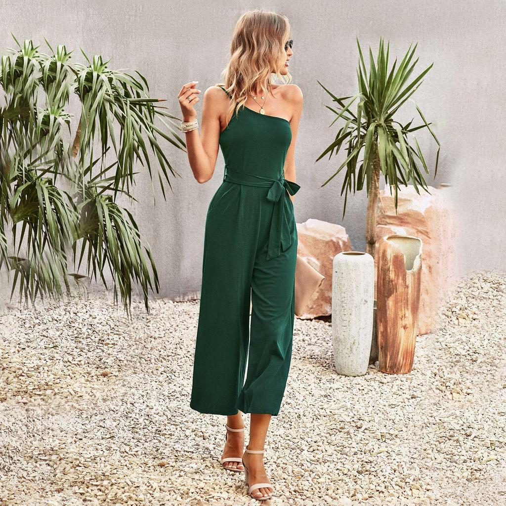 Off Shoulder Strap Jumpsuit Women's Spring Summer Temperament Commuting Solid Color Straight Pants