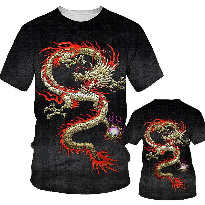 Новая летняя мужская футболка с принтом дракона, свободные топы с круглым вырезом, дышащая удобная мужская одежда больших размеров