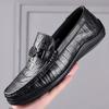 Модные весенне-осенние туфли из натуральной кожи Bean Shoes для мужчин, большого размера, из крокодиловой кожи, мужские туфли для вождения, модные повседневные черные мокасины для мужчин