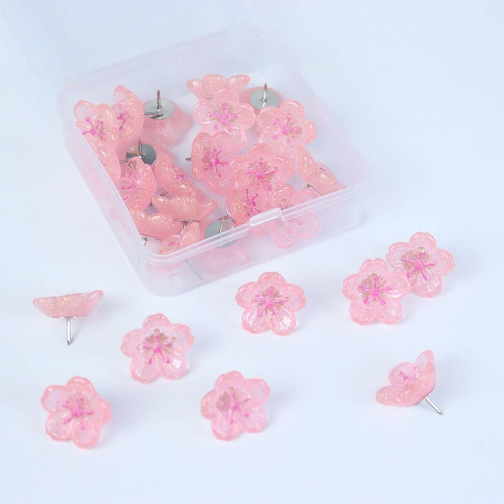 10/20/30Pcs 3D Board Push Pin DIY Pink Flower Push Pins Portable Decorative Studs  Stationery
