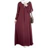 Женские мусульманские повседневные элегантные однотонные платья с круглым вырезом и длинным рукавом в складку