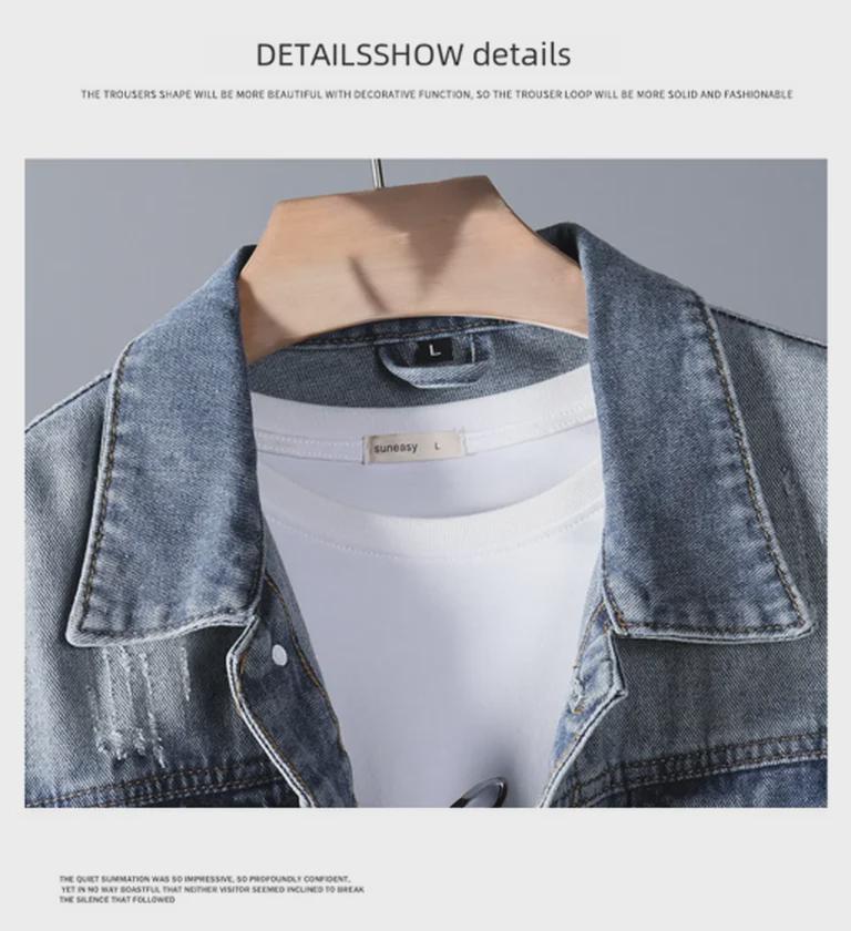 Мужская модная джинсовая куртка свободного кроя - коллекция весна/осень 2023 г., большой размер, высокое качество