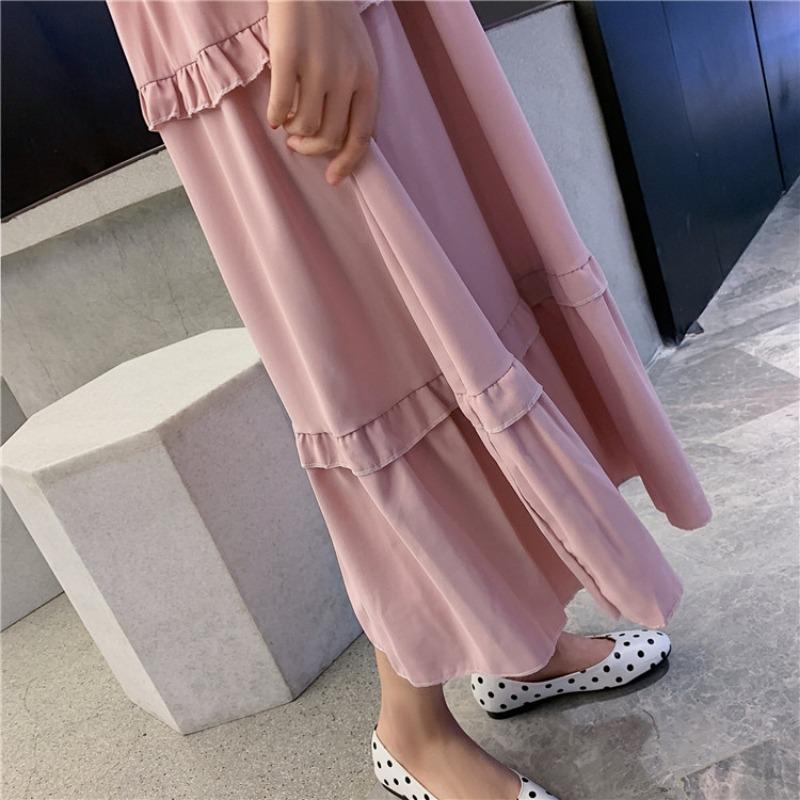 Летнее новое однотонное платье с бантом и сексуальными бретельками, женское ретро-платье с высокой талией, повседневное свободное длинное платье, женское модное облегающее элегантное платье с оборками 26371