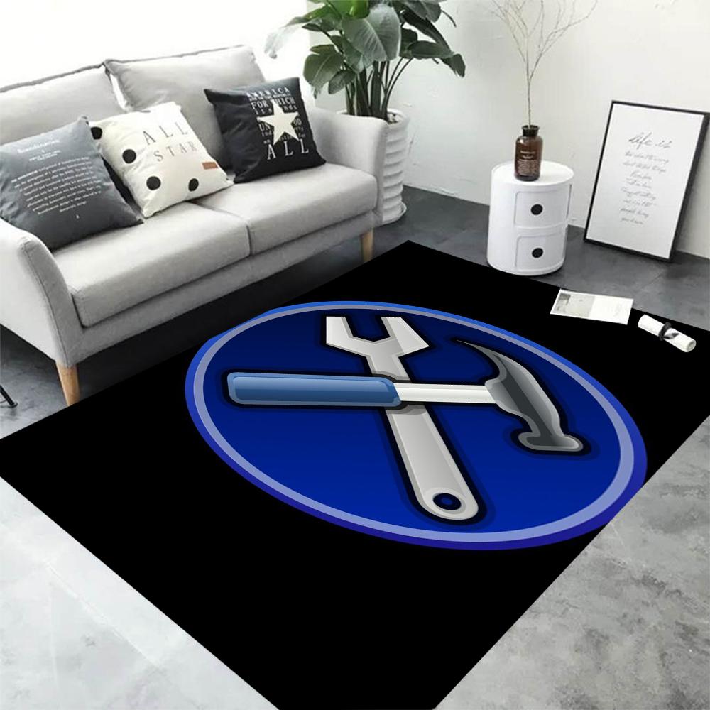 Mechanic Wrench Gear Print Area Rug Anti-slip Floor Mat for Garage Tool Logo Style Soft Washable Carpet for Workshop Home Decor