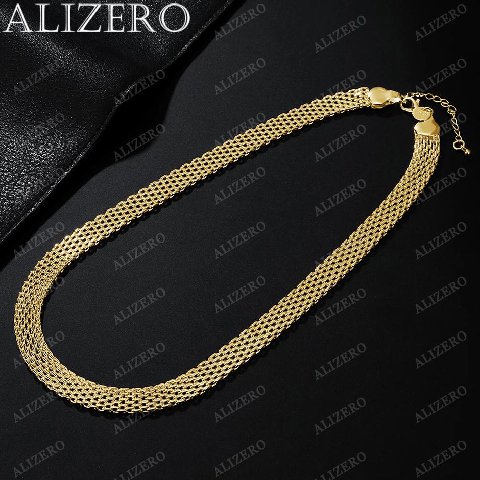 ALIZERO Золотое ожерелье 18 карат, 18 дюймов, 10 мм, плетеный сетчатый necklace для женщин, мужчин, модное, на свадьбу, вечеринку, тонкие ювелирные изделия, подарки