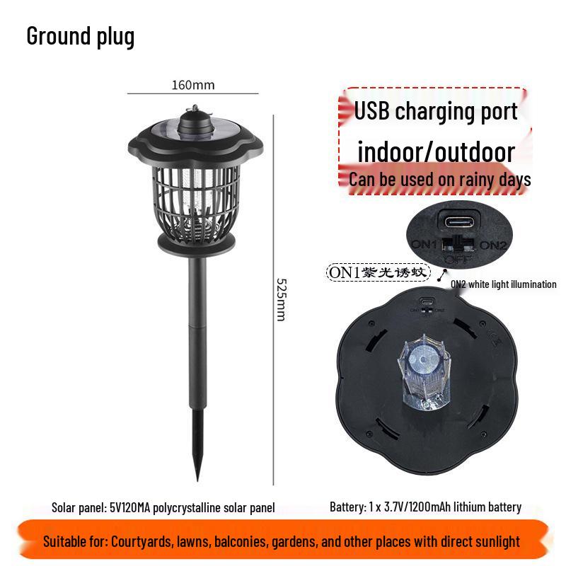 Водонепроницаемая перезаряжаемая солнечная лампа-уничтожитель насекомых и комаров для использования на открытом воздухе