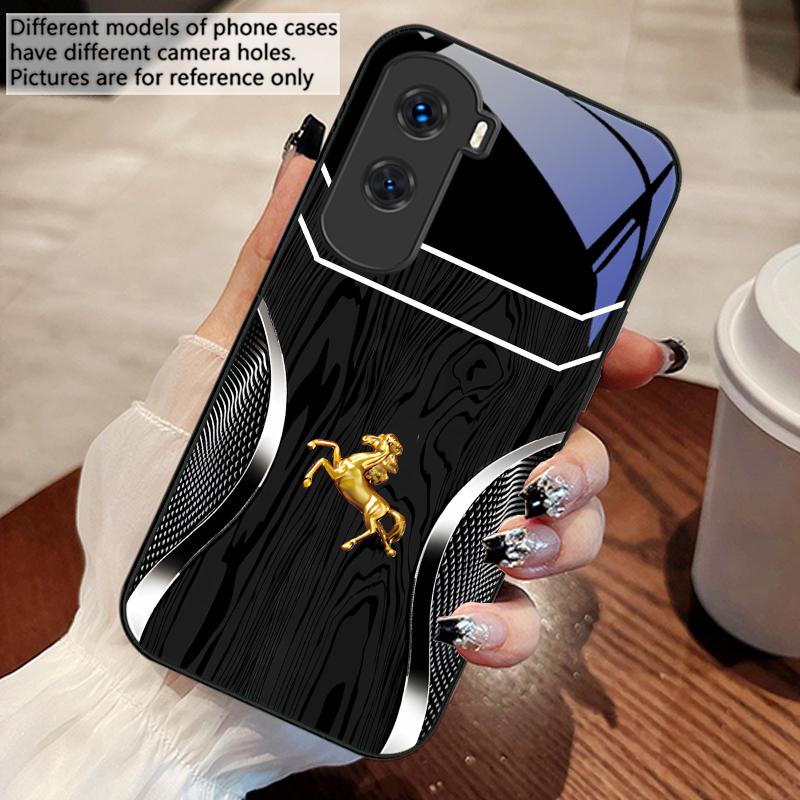 Золотая лошадь с текстурой дерева Для Honor 200 90 8X 9X Pro Lite P50 P40 Nova 10 11i P60 Magic4 6 Mate 20 50 Закаленное стекло Чехол для телефона