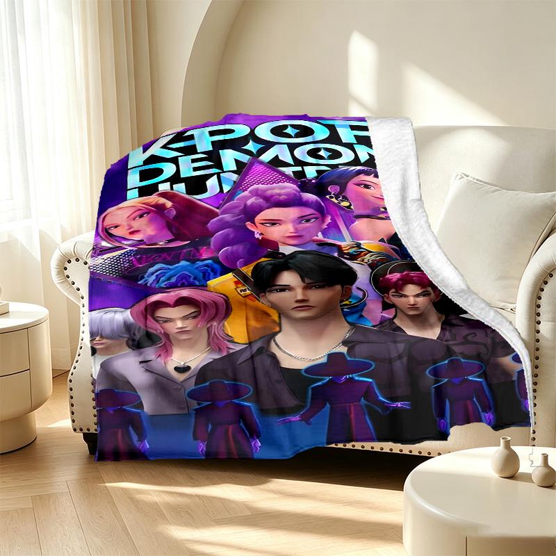 KPop Demon Hunters Pattern Blanket for Home Decoration, Bed, Sofa, Car Travel, Camping, Suitable for All Seasons, Birthday Christmas Gift