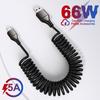 66W Car Super Fast Charging Cable For Samsung S24 S23 Ultra Xiaomi 14 13T Redmi Note 11 12 13 Pro Car Spring Stretch USB C Cable