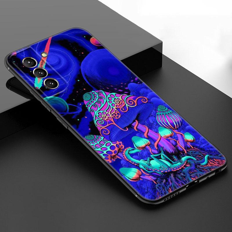 Aesthetic Trippy Mushrooms Black Silicone Phone Case For Samsung Galaxy S23 S21 S20 FE S24 S22 Ultra S10E S10 S9 S8 Plus