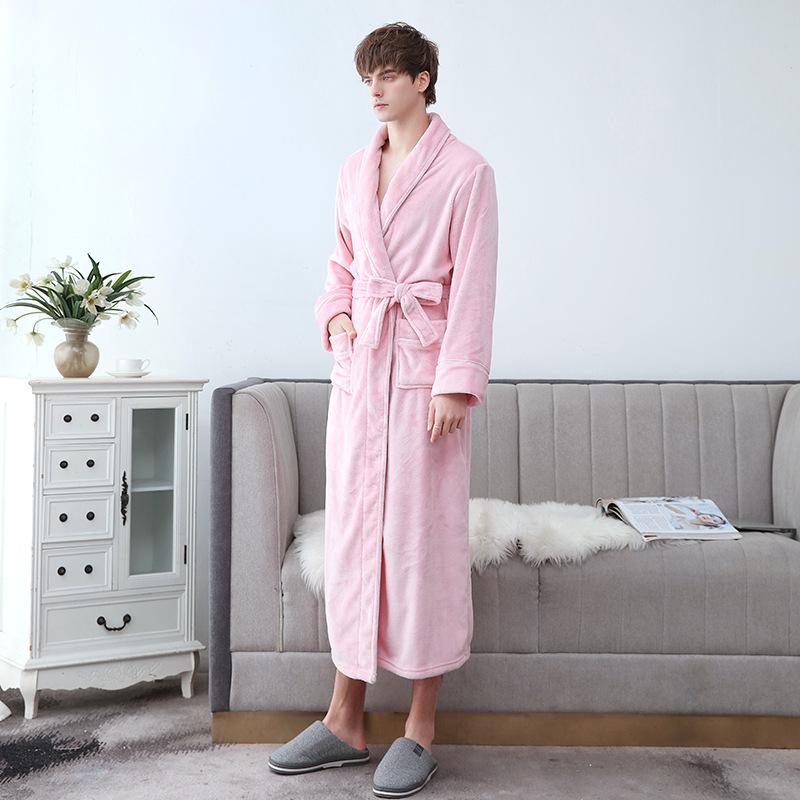Парный осенне-зимний утепленный банный халат с карманами большого размера, мужской длинный халат, удобная фланелевая пижама со шнуровкой