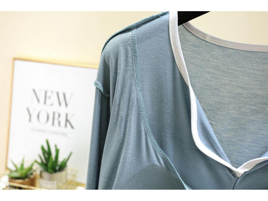 Модальный пижамный комплект с длинным рукавом и нагрудными вкладышами для женщин - Повседневный двухпредметный комплект на осень/зиму с отделкой