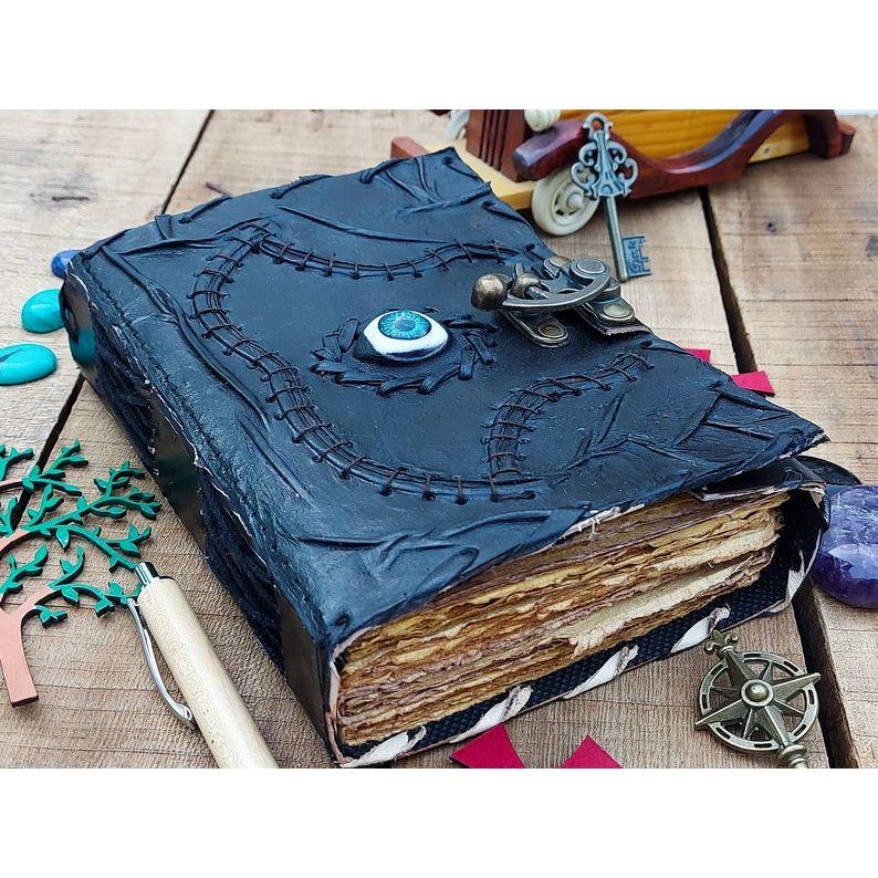 Vintage Leather Journal Grimoire Spell Book Third Eye Magik Wicca Pegan Notebook for Travel Sketchbook Men Women Best Gift