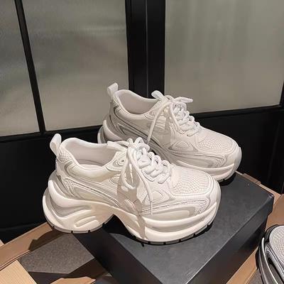 2024 весна новая 7 см завышенная платформа ретро элитная обувь для пап женская сетчатая спортивная и обувь для отдыха детская