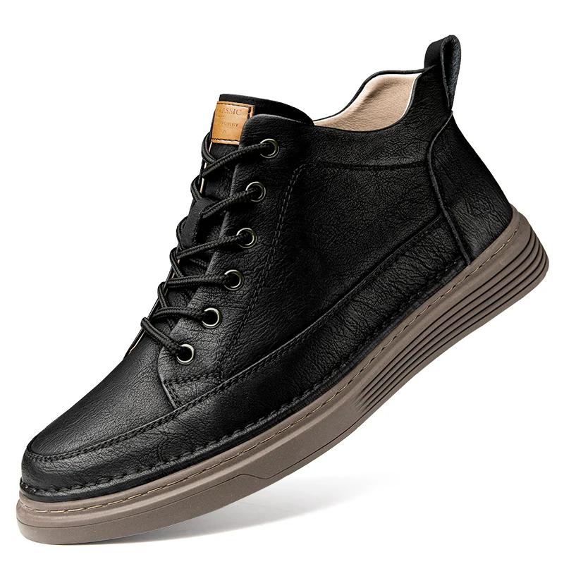 Модные весенние мужские ботинки из натуральной кожи, высокие кроссовки для мужчин, классические туфли для скейтбординга, повседневная обувь, ботинки ручной работы для мужчин