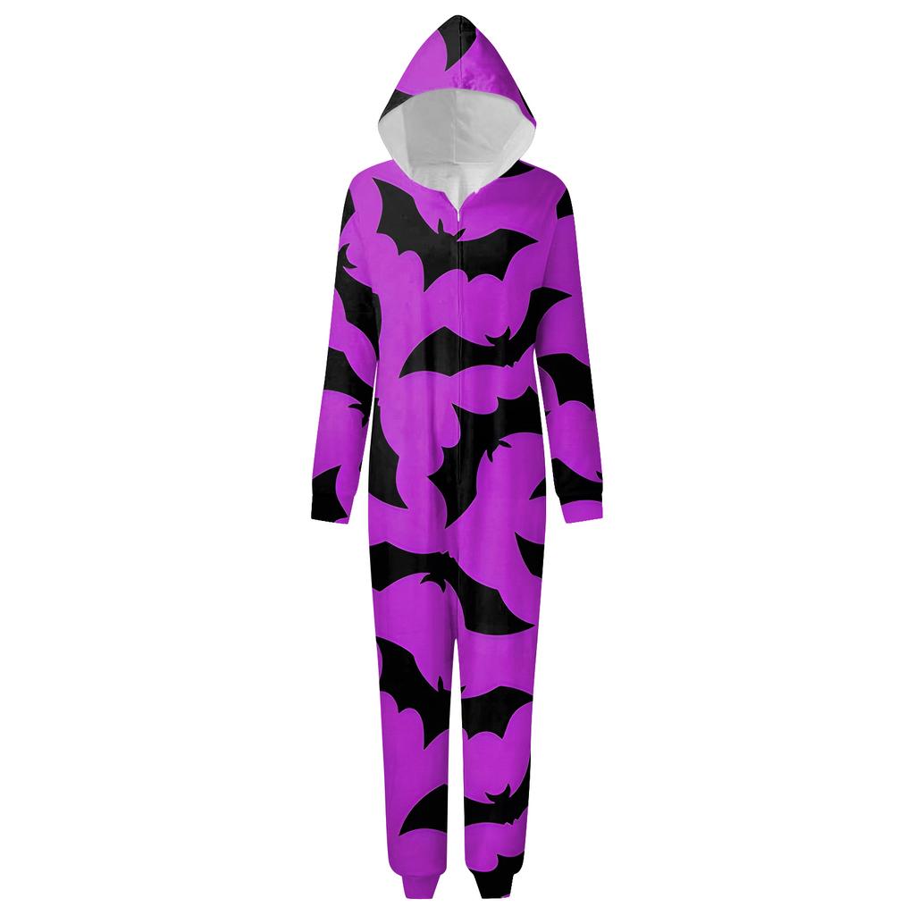 Halloween Printed Family Matching Hooded Long Sleeved Zippered Hooded  Jumpsuit Set