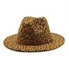 British Woolen Jazz Top Hat Men And Women Big Eaves Hat Fashion Leopard Print Flat Edge Hat Felt Hat
