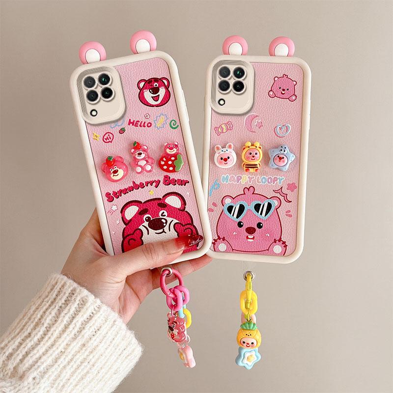 KEYSION Чехол с милым 3D-мультяшным ушком для Samsung A12 с браслетом, мягкий силиконовый противоударный чехол для задней панели телефона Galaxy M12