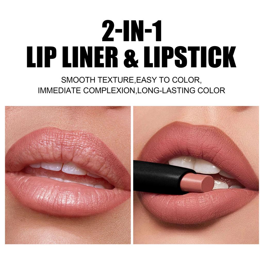 HANDAIYAN 2-in-1 Dual-Ended Lipstick and Lip Liner Pencil, Matte Waterproof Long-Lasting Smooth Pigmented Lip Contour Liner and Lipstick Combo