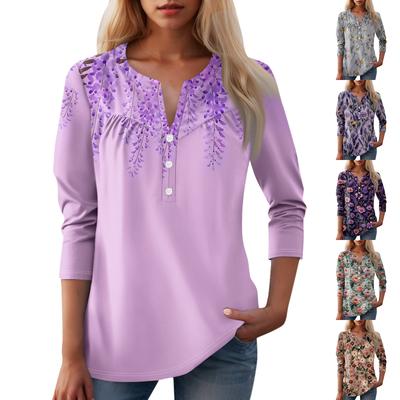 Женская мода повседневный топ с длинным рукавом и круглым вырезом с цветочным принтом