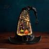 Collectible Halloween Tabletop Figurine LED Witch Hat Lamp, Vintage Gothic Resin Night Light, Faux Decor Crystal Water Glittering Ambiance Table Lamp