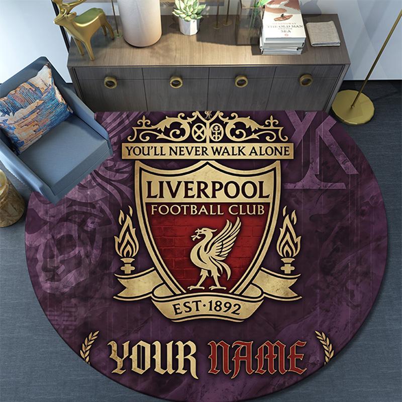 Custom Name Liverpool Round Area Rug,Carpet Rug for Living Room Bedroom Sofa Playroom Decor,Non-slip Floor Mat