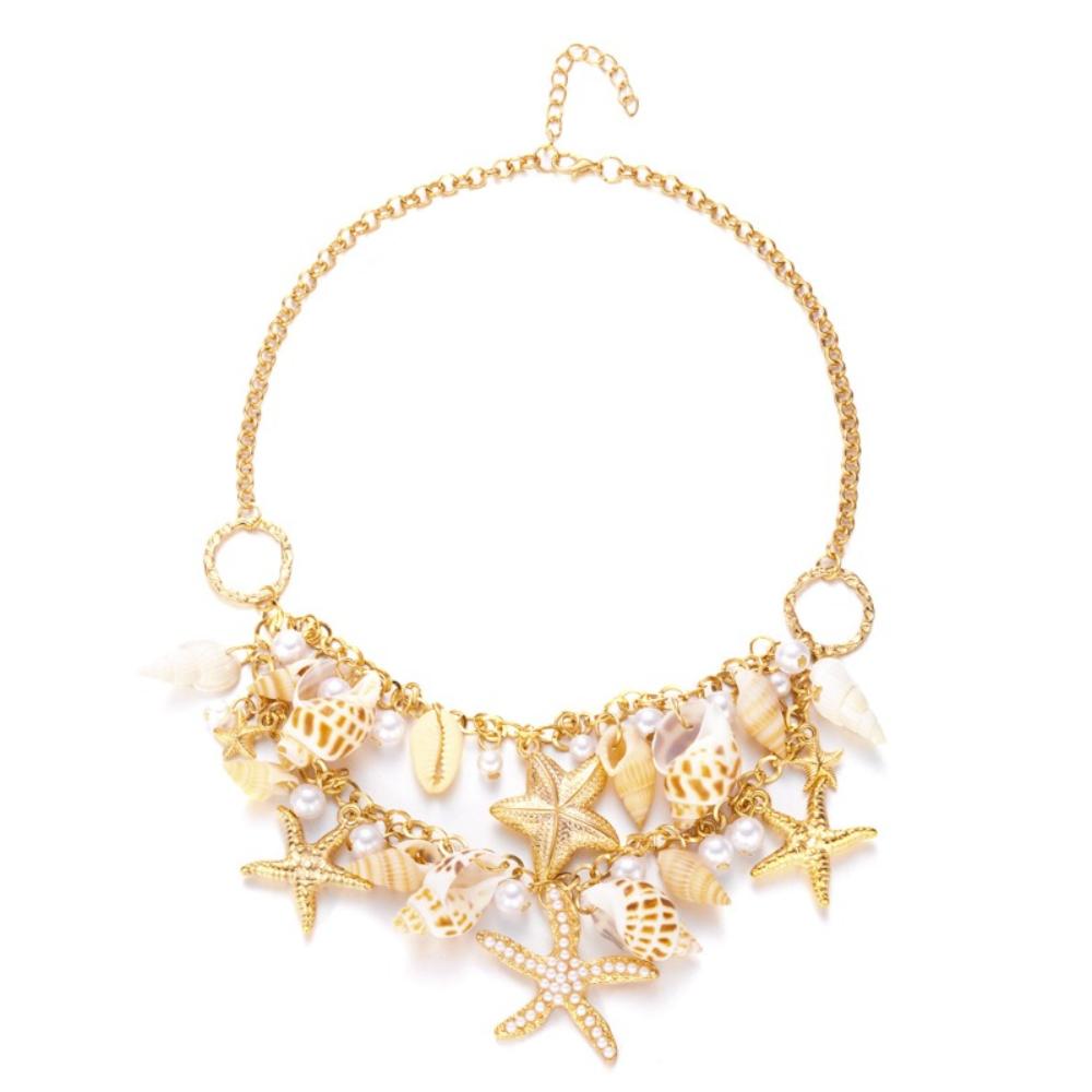 Pearl Shell Multilayer Necklace Conch Starfish Choker Trendy Shell Clavicle Necklace  Gifts