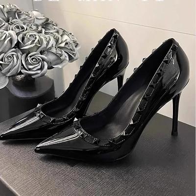 Модные черные туфли-лодочки на очень высоком каблуке, с шипами, с острым носком, мелкие, на шпильке, французские, темпераментные, профессиональные женские туфли, сандалии женские