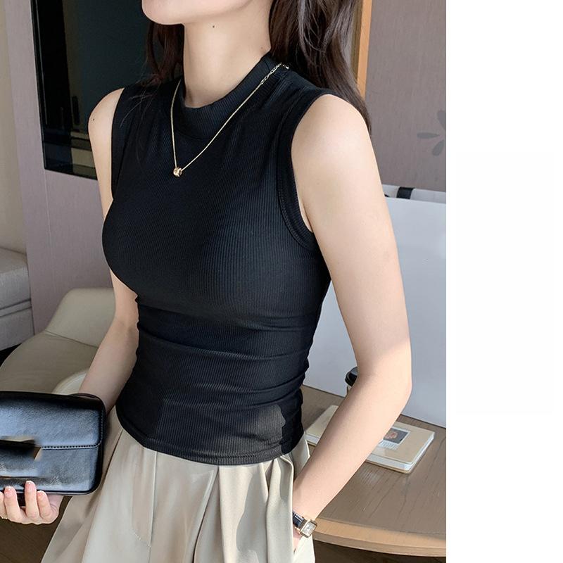 Стильная элегантность, мода, женский повседневный жилет H520, круглый вырез, прошитая нижняя рубашка, женская майка без рукавов, верхняя одежда, внутренние топы