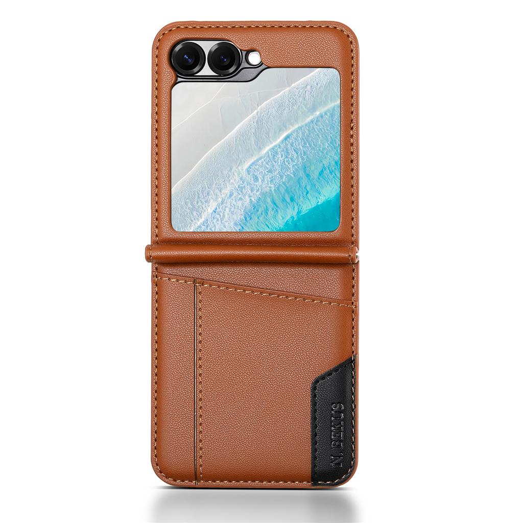 N.BEKUS For Samsung Galaxy Z Flip6 5G/Flip7 FE 5G Case Card Slot PU + PC Phone Back Cover
