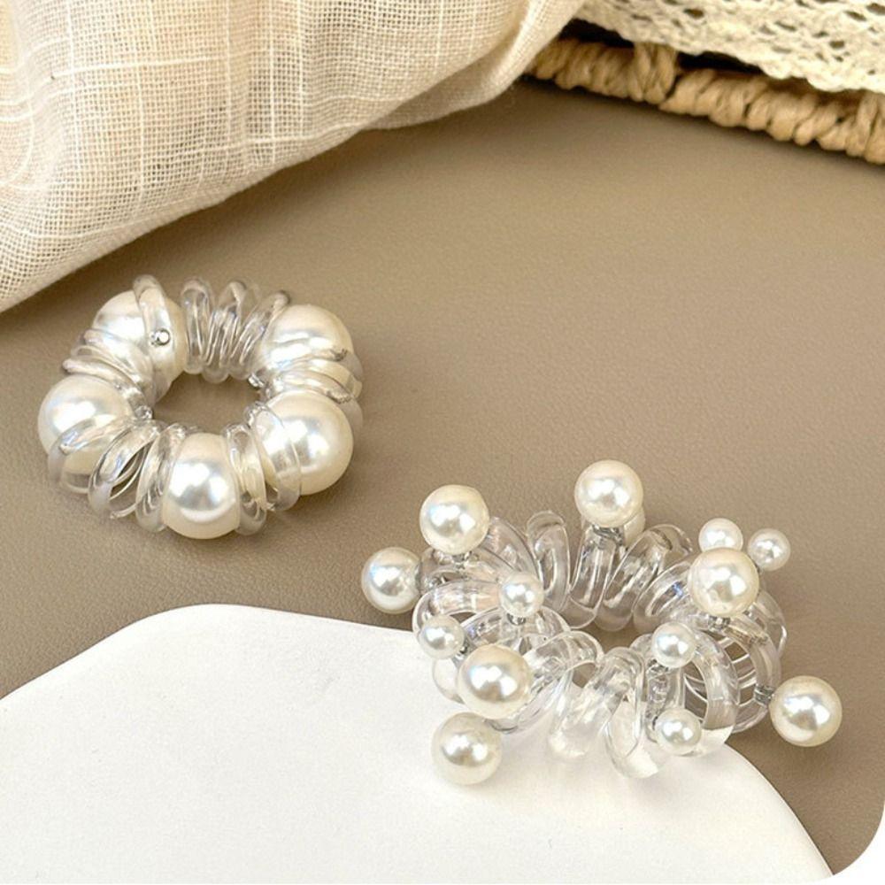 Korean Style Transparent Hair Ring Elastic Pearl Ponytail Holder Female/Children