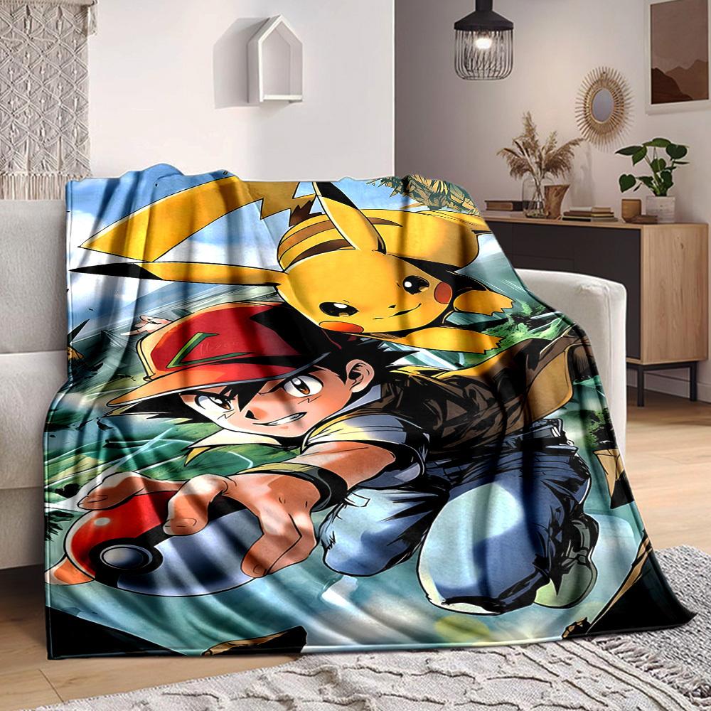 1pc Pokémon Trainer Pikachu Soft & Warm Flannel Blanket, Multi-Purpose Throw Blanket for Couch, Sofa, Office, Bed, Camping, Travel