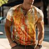 Men'S Printed T-Shirt Outdoor Retro Button Loose Short Sleeve Top