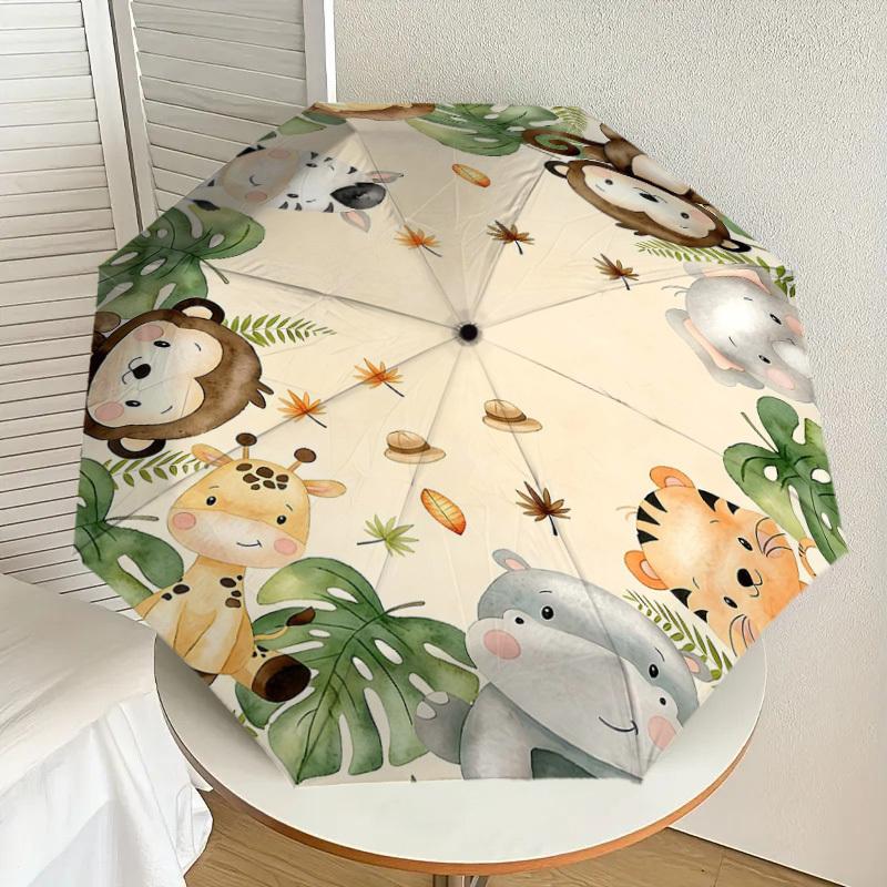 1PC Jungle Animals Umbrella-8-Rib Reinforced, Automatic Open, Lightweight & Durable, Fashion Accessory for Outdoor, H0406