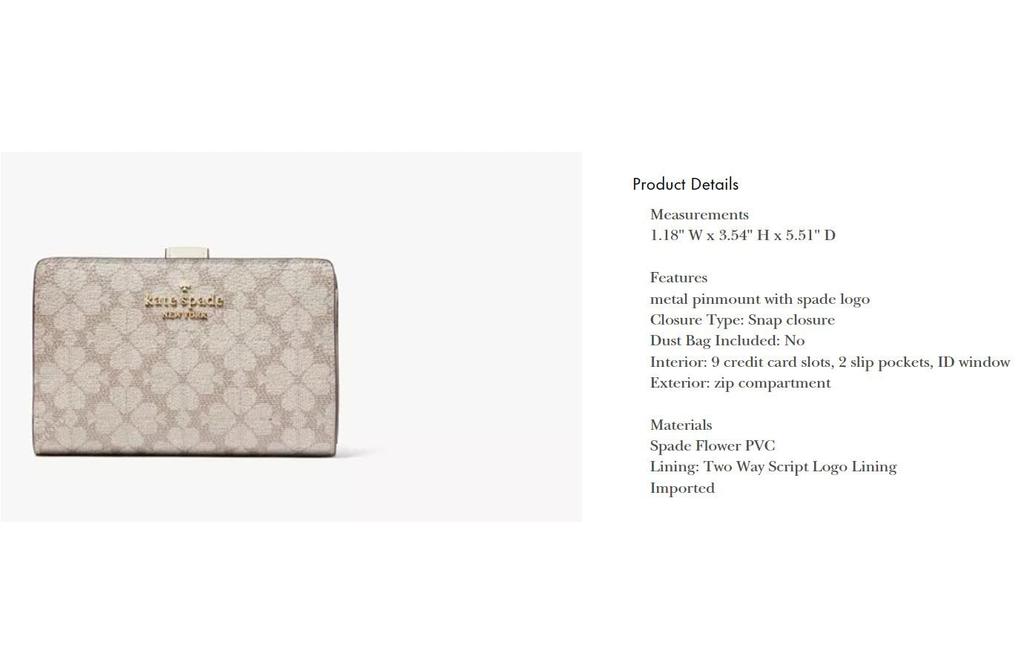 Кошелек Kate Spade Madison Medium Compact Bifold, Темно-бежевый,