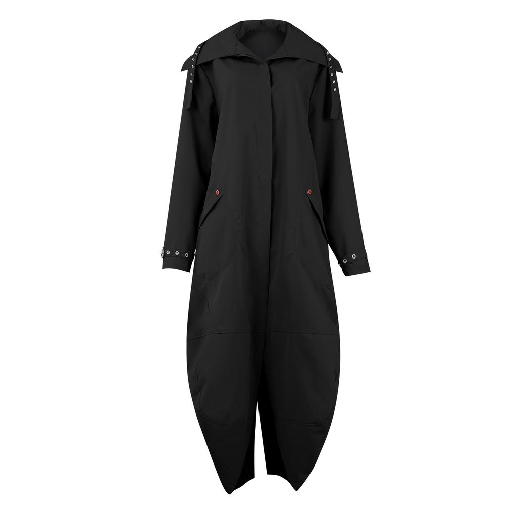 Women's Solid Colour Loose Casual Temperament Hooded Mackintosh Cloth Windbreaker Jacket