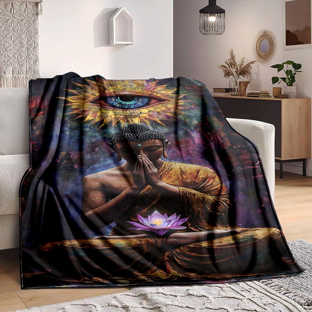 1PC Buddha Statue Print Blanket, Soft Throw Blanket - Warm & Cozy for Couch, Bed, Office, and Travel yy250912196
