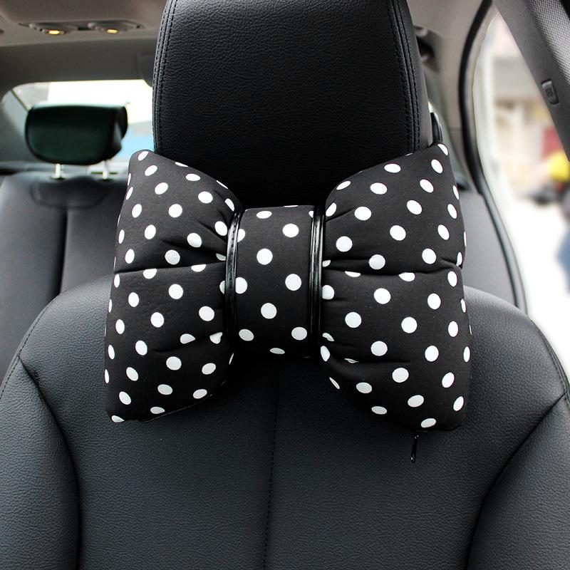 1PC High Quality Polka Dot Bowknot Car Neck Pillow Soft Cotton Auto Headrest Seat Support Holder Car Interior Accessories