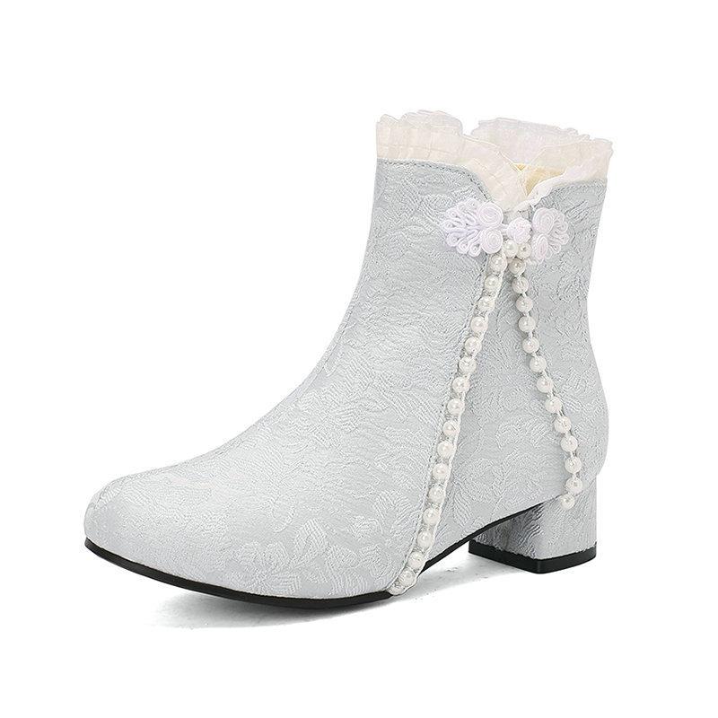 Новые женские короткие сапоги в национальном стиле на блочном каблуке средней высоты с пряжкой для студенток Лолита женские короткие сапоги для девочек