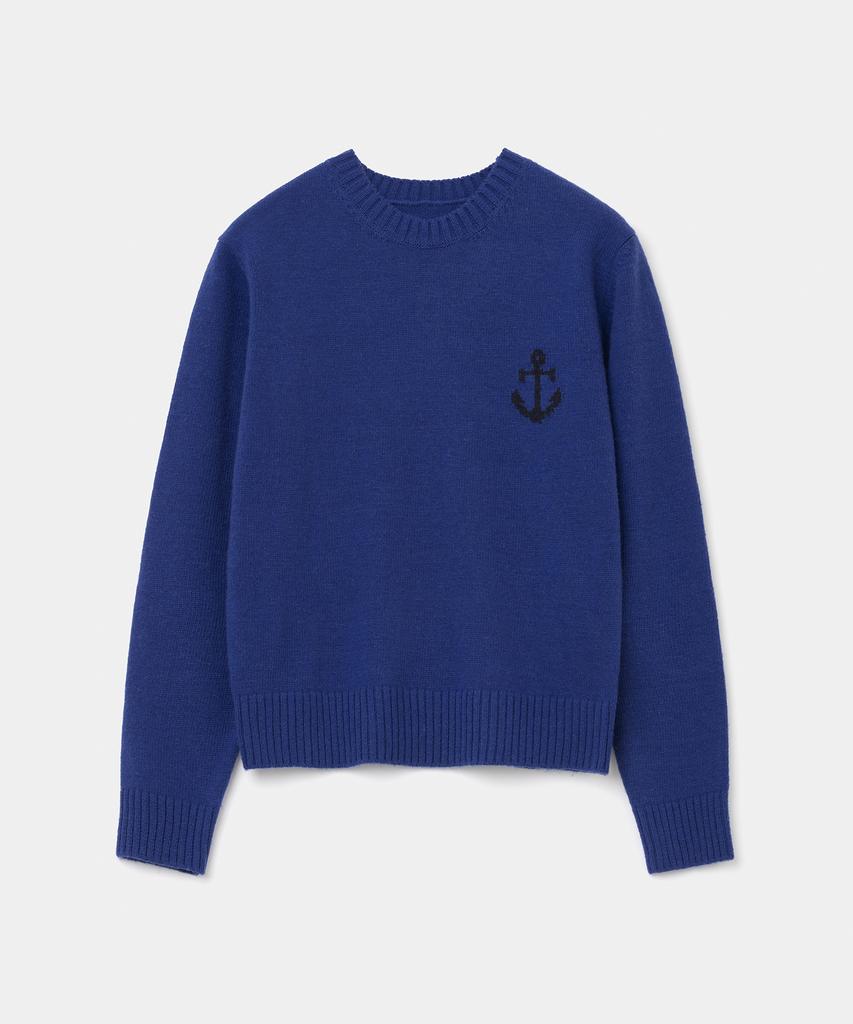UNIFORM BRIDGE Cashmere Blended Anchor Crew Neck Knit(Women) Blue