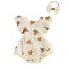 Baby Girl Summer Outfits Cartoon Bear Pattern Ruffled Flying Sleeve Romper with Bow Headband 2 Pcs Set