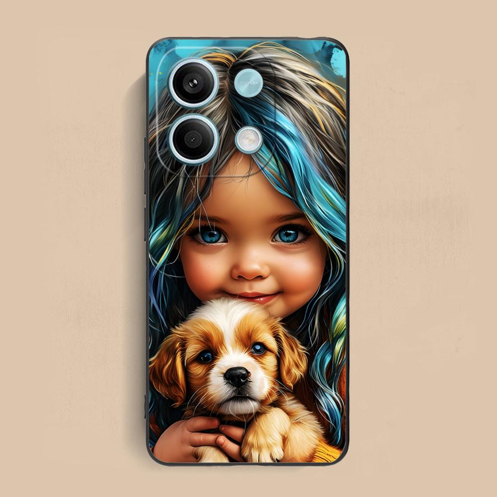 Чехол для мобильного телефона Xiaomi Redmi Note 14 13 12 11 S Pro Plus 4G 5G, матовый TPU, с рисунком девочки и щенка, цветной