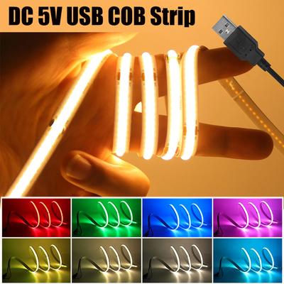 DC 5V USB COB Strip 320 светодиодов/M Белый/Синий/Розовый/Желтый/Розовый/Красный Гибкая Лента Веревка Ночник Подсветка ТВ Светодиодная Полоса