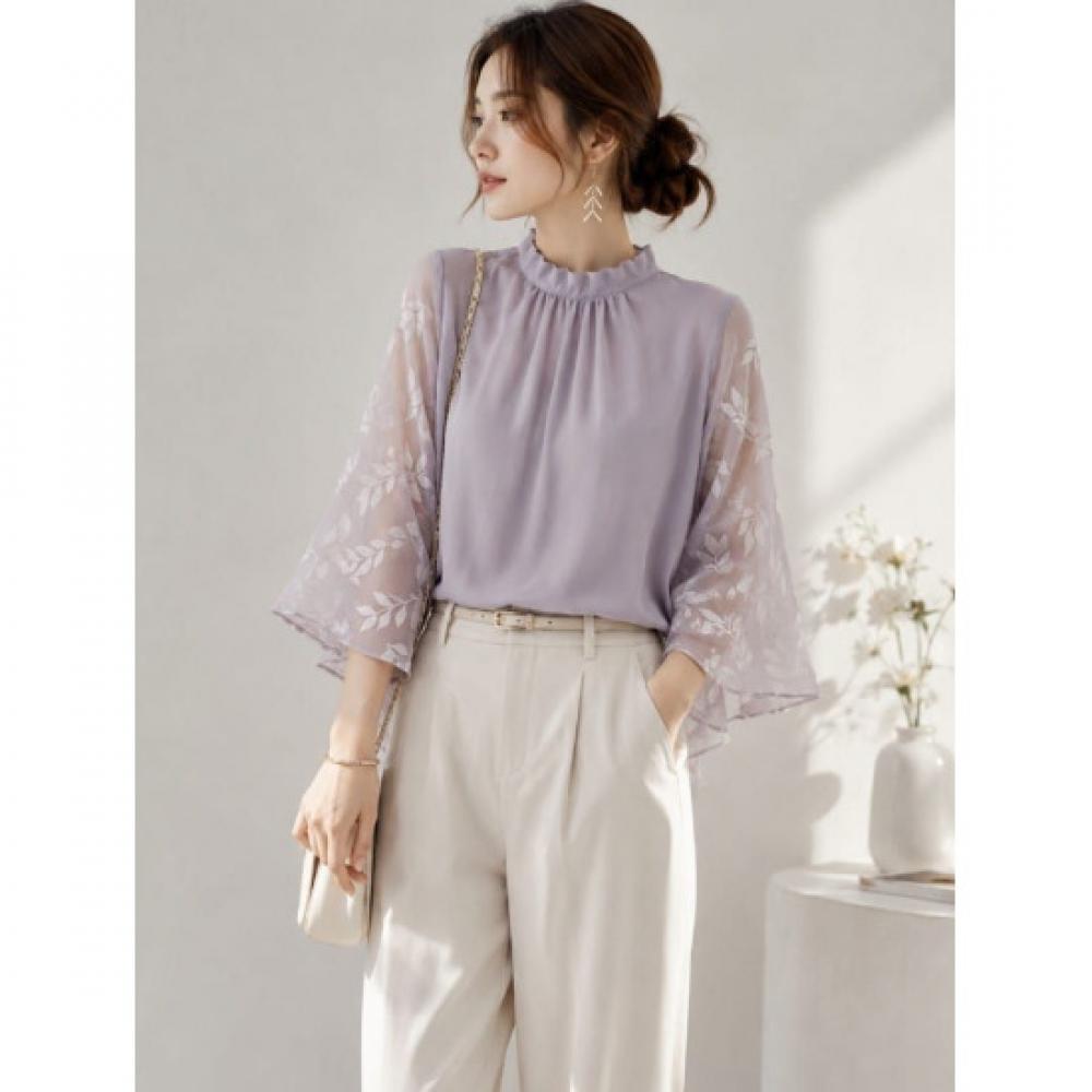 Rellawear Women Floral Sheer Blouse Light Purple Rlv 12345