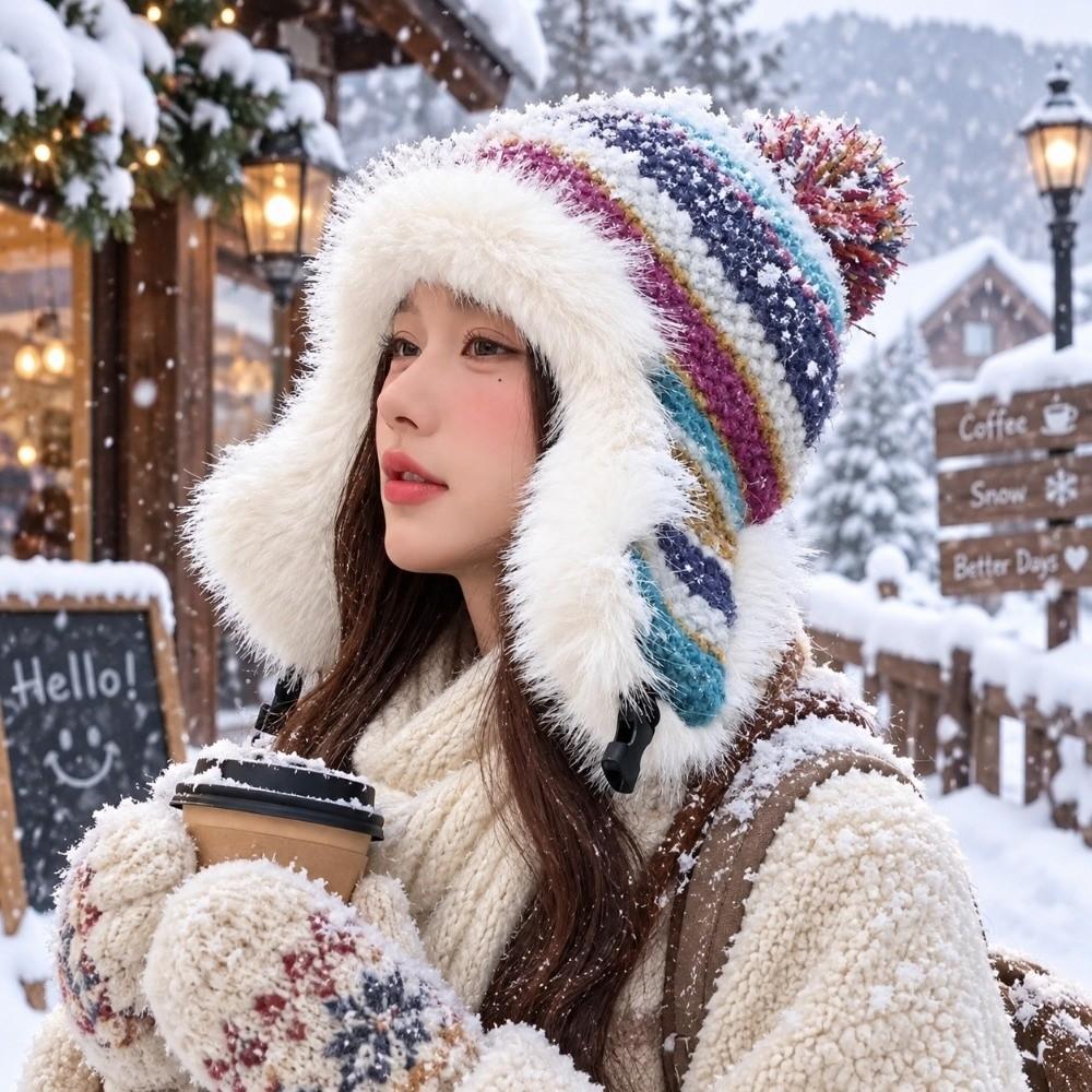54cm to 60cm Head Circumference Colorful Plush Winter Hat Warm Ear Protection Hat For Women
