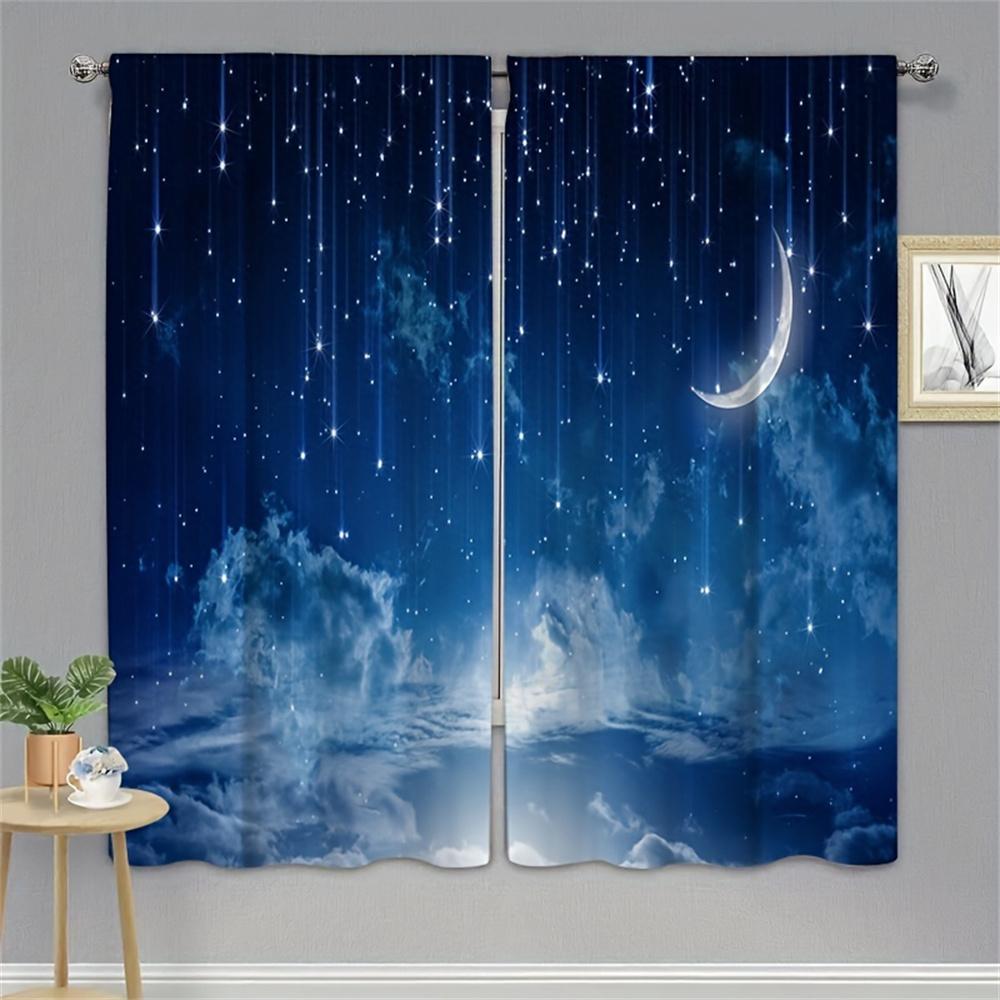 Синяя ночь, луна, облако, галактика, сияние, звезды, звездное окно, занавеска для гостиной, детской спальни, ванной комнаты, кухни, двери, домашнего декора, 2 шт.