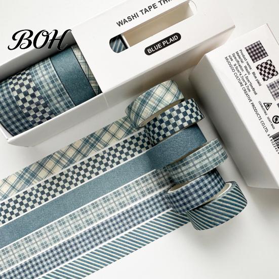 Neat Storage Washi Tape Set 6 Rolls Plaid Set, Grid Checkered Pattern Masking Tape, Self Artistic Roll Adhesive Decorative for DIY Crafts, Journal,