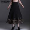 Зимняя лоскутная черная вязаная длинная юбка в стиле ретро А-силуэта с принтом