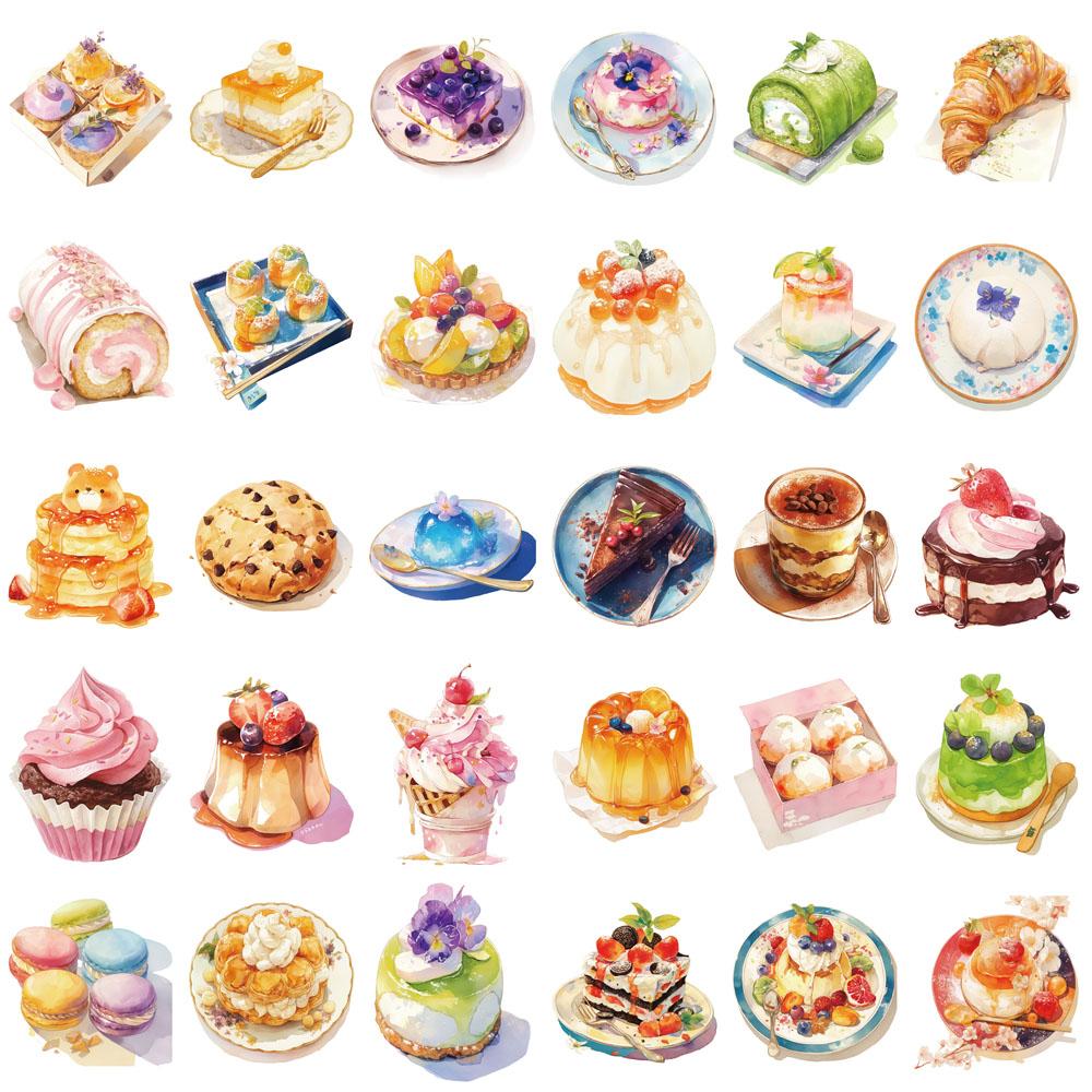 30PCS Cartoon Dessert Shop Sticker Cake Shop Nostalgia Laptop Decorative Luggage Pages Skateboard  Graffiti Waterproof Stickers