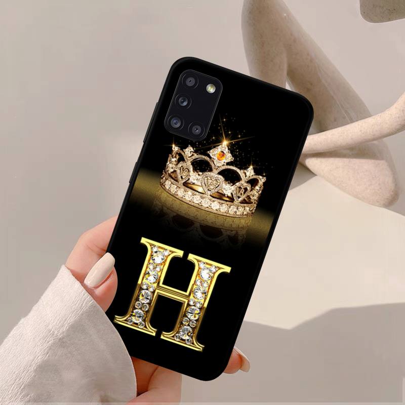 Чехол для телефона Yinuoda с черной бриллиантовой короной и буквой для Samsung A 51 30s 71 21s 10 70 31 52 12 30 40 32 11 20e 20s 01 02s 72